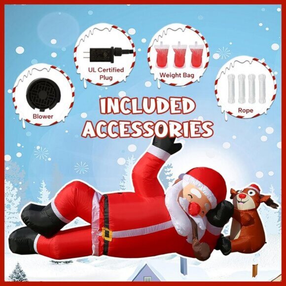 ⚡8FT Christmas Inflatable Lying Santa Reindeer Outdoor Roof Indoor Decoration - Picture 6 of 7